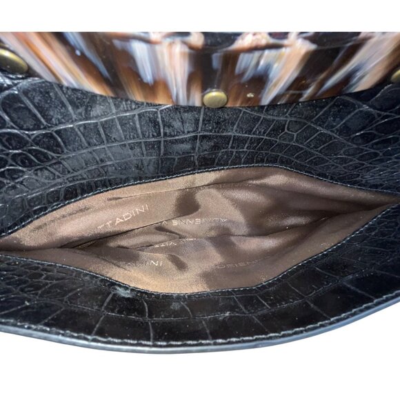 Adrienne Vittadini Women’s Black Leather Croc Embossed Tortoiseshell Top Handle - Picture 9 of 11